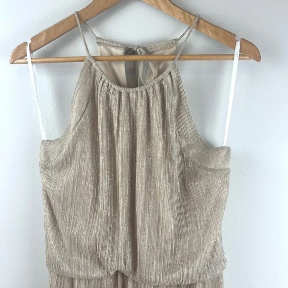 EN FOCUS STUDIO GOLD METALLIC SLEEVELESS MAXI DRESS 14 - Picture 3 of 7